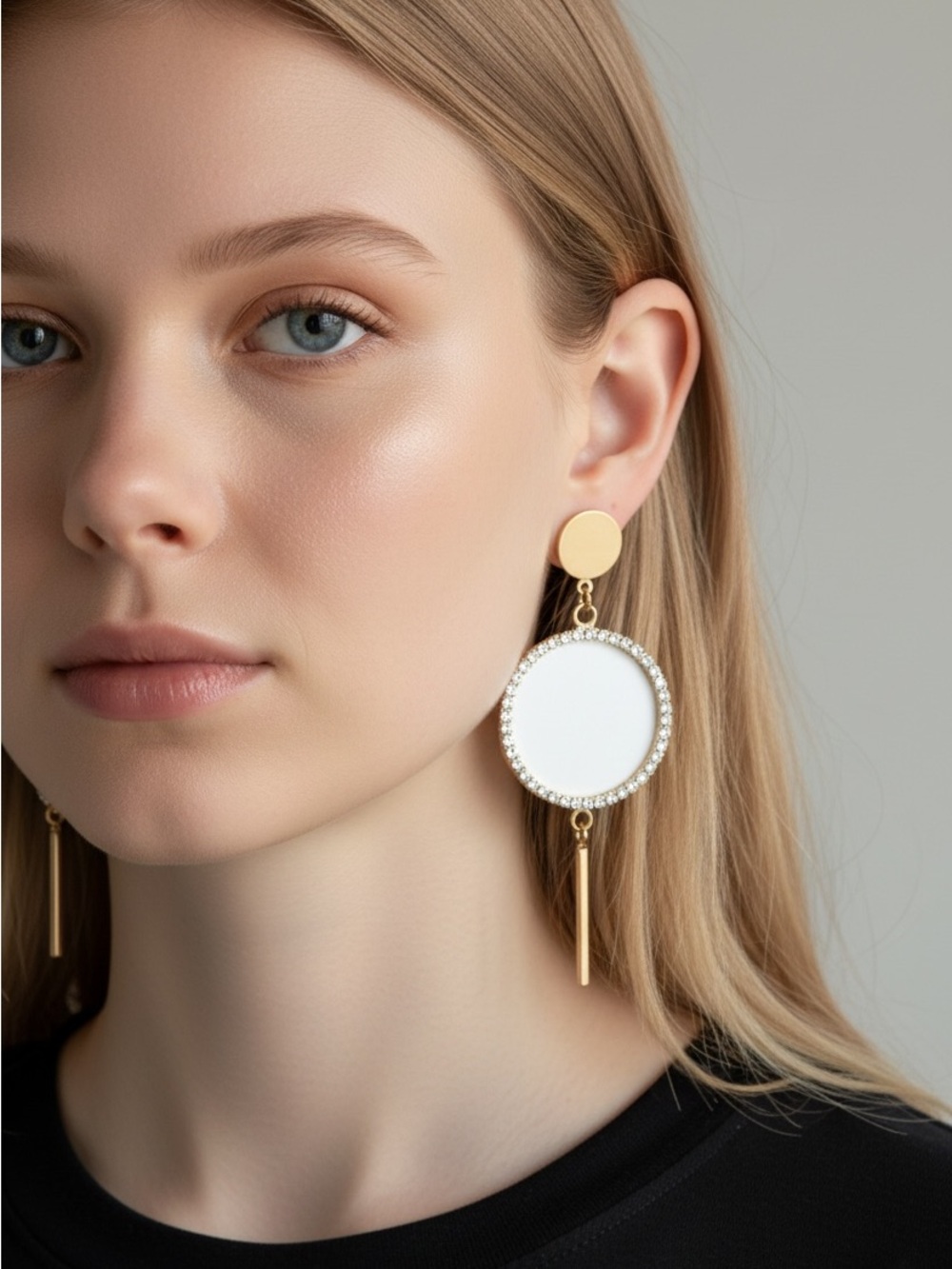 10/8 Gold and White Statement Drop Earrings - Elegant Women Jewelry